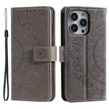 SKALO iPhone 16 Pro Mandala lompakkokotelo - Harmaa