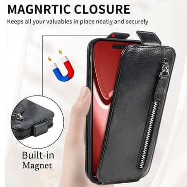 SKALO iPhone 16 Pro Max Vertical Flip Lompakkokotelo - Musta