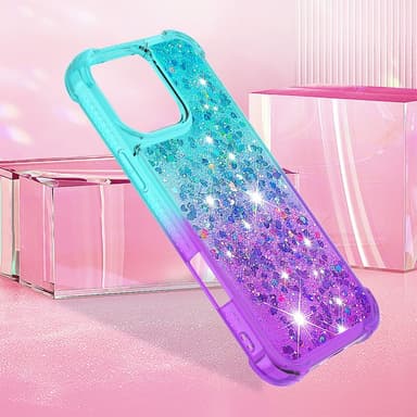 SKALO iPhone 16 Pro Juoksuhiekka Glitter Sydämet TPU kuori - Turkoosi-Violetti