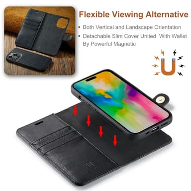 DG MING iPhone 16 Pro 2-in-1 magneetti lompakkokotelo - Musta