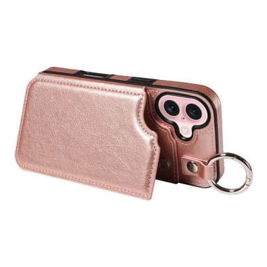 SKALO iPhone 16 PU-Nahka Kortinhaltija Ring Suojakuori - Ruusukulta
