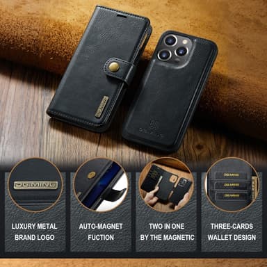 DG MING iPhone 16 Pro 2-in-1 magneetti lompakkokotelo - Musta