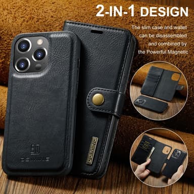 DG MING iPhone 16 Pro 2-in-1 magneetti lompakkokotelo - Musta