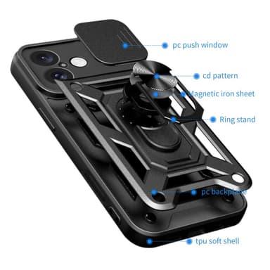 SKALO iPhone 16 Armor Suojakuori korttikotelo - Musta