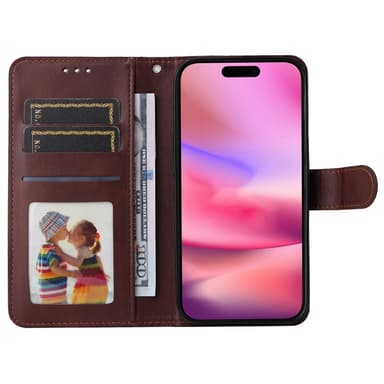 SKALO iPhone 16 PU-nahkainen Lompakkokotelo - Ruskea