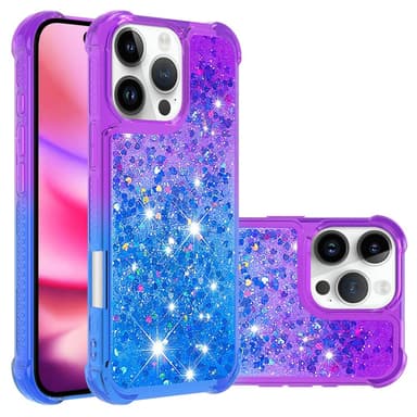 SKALO iPhone 16 Pro Juoksuhiekka Glitter Sydämet TPU kuori - Violetti-Sininen