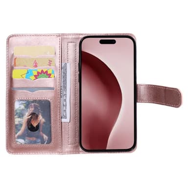 SKALO iPhone 16 Pro 10-lokeroa Lompakkokotelo - Ruusukulta