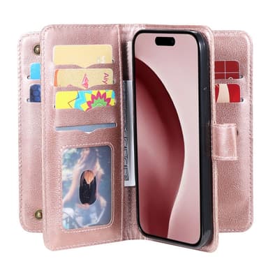 SKALO iPhone 16 Pro 10-lokeroa Lompakkokotelo - Ruusukulta