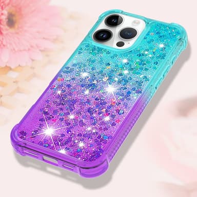 SKALO iPhone 16 Pro Juoksuhiekka Glitter Sydämet TPU kuori - Turkoosi-Violetti