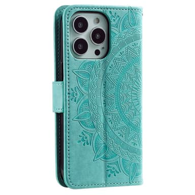 SKALO iPhone 16 Pro Mandala lompakkokotelo - Turkoosi