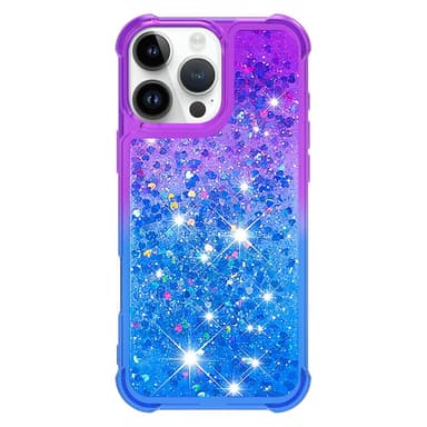 SKALO iPhone 16 Pro Juoksuhiekka Glitter Sydämet TPU kuori - Violetti-Sininen