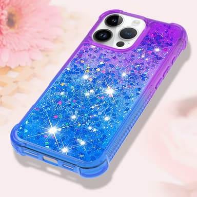 SKALO iPhone 16 Pro Juoksuhiekka Glitter Sydämet TPU kuori - Violetti-Sininen