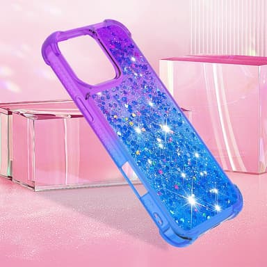 SKALO iPhone 16 Pro Juoksuhiekka Glitter Sydämet TPU kuori - Violetti-Sininen