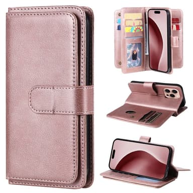 SKALO iPhone 16 Pro 10-lokeroa Lompakkokotelo - Ruusukulta