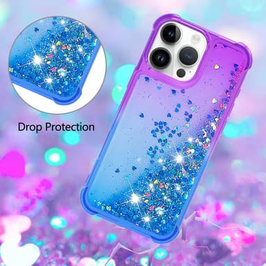 SKALO iPhone 16 Pro Juoksuhiekka Glitter Sydämet TPU kuori - Violetti-Sininen