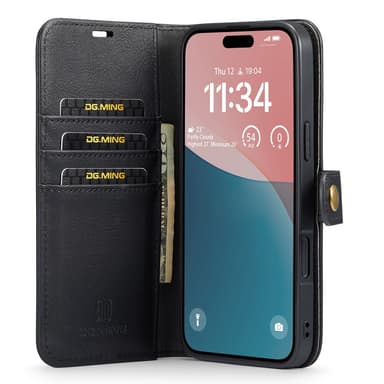 DG MING iPhone 16 2-in-1 magneetti lompakkokotelo - Musta