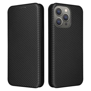 SKALO iPhone 16 Pro Carbon Fiber Lompakkokotelo - Musta