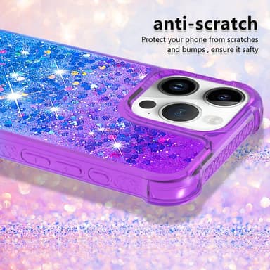 SKALO iPhone 16 Pro Juoksuhiekka Glitter Sydämet TPU kuori - Violetti-Sininen