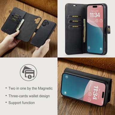 DG MING iPhone 16 2-in-1 magneetti lompakkokotelo - Musta