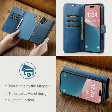 DG MING iPhone 16 2-in-1 magneetti lompakkokotelo - Sininen