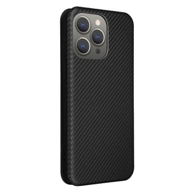 SKALO iPhone 16 Pro Carbon Fiber Lompakkokotelo - Musta