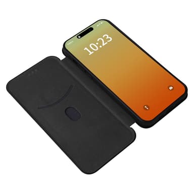 SKALO iPhone 16 Pro Carbon Fiber Lompakkokotelo - Musta