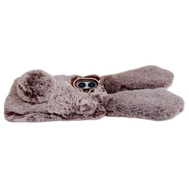 SKALO iPhone 16 3D Soft Furry Bunny Ears Suojakuori - Harmaa