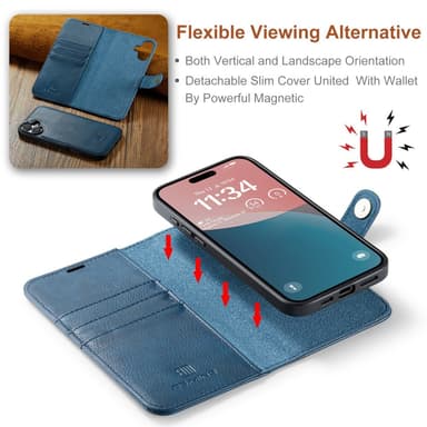 DG MING iPhone 16 2-in-1 magneetti lompakkokotelo - Sininen