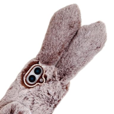 SKALO iPhone 16 3D Soft Furry Bunny Ears Suojakuori - Harmaa