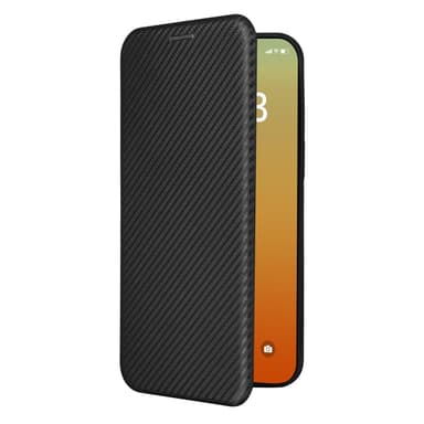 SKALO iPhone 16 Pro Max Carbon Fiber Lompakkokotelo - Musta