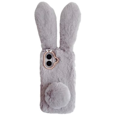 SKALO iPhone 16 3D Soft Furry Bunny Ears Suojakuori - Harmaa