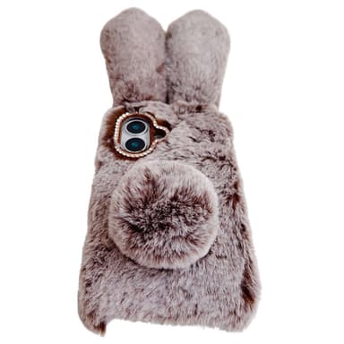 SKALO iPhone 16 3D Soft Furry Bunny Ears Suojakuori - Harmaa