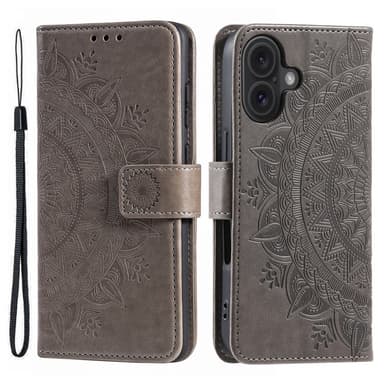 SKALO iPhone 16 Plus Mandala lompakkokotelo - Harmaa