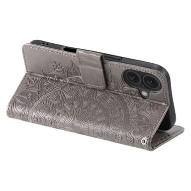 SKALO iPhone 16 Plus Mandala lompakkokotelo - Harmaa