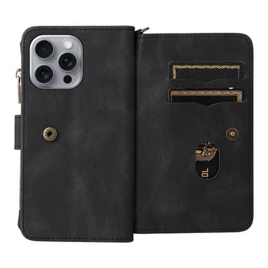 SKALO iPhone 16 Pro Max Big Wallet 17-lokeroa Lompakkokotelo - Musta