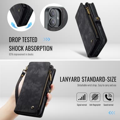 CaseMe iPhone 16 Plus 008 Series lompakkokotelo - Musta