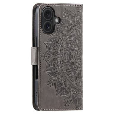 SKALO iPhone 16 Plus Mandala lompakkokotelo - Harmaa