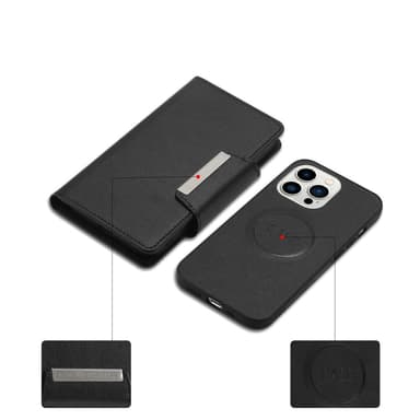 SKALO iPhone 16 Pro DOLIZMA 2 in 1 magneettinen lompakkokotelo - Musta