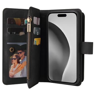 SKALO iPhone 16 Pro Max Big Wallet 17-lokeroa Lompakkokotelo - Musta