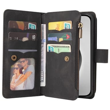 SKALO iPhone 16 Pro Max Big Wallet 17-lokeroa Lompakkokotelo - Musta
