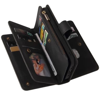SKALO iPhone 16 Pro Max Big Wallet 17-lokeroa Lompakkokotelo - Musta