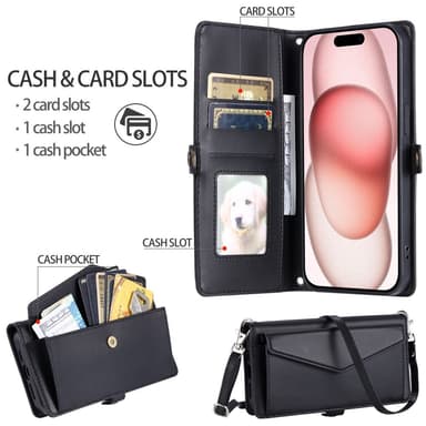 SKALO iPhone 16 Evelope Clutch 5-Lokeroa - Musta