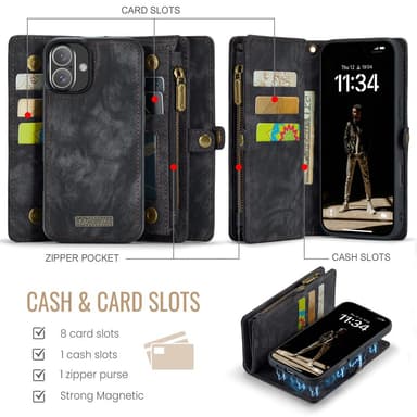 CaseMe iPhone 16 008 Series lompakkokotelo - Musta