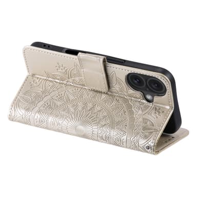 SKALO iPhone 16 Plus Mandala lompakkokotelo - Kulta