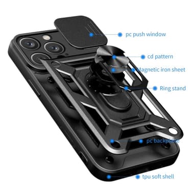 SKALO iPhone 16 Pro Max Armor hybridi metallirengas kameran liukusäädin - Musta