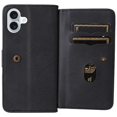 SKALO iPhone 16 Plus 10-lokeroa Lompakkokotelo - Musta