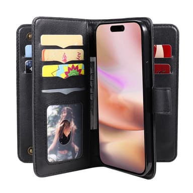 SKALO iPhone 16 Plus 10-lokeroa Lompakkokotelo - Musta