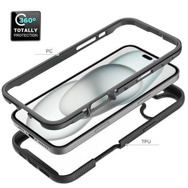 SKALO iPhone 16 Plus Iskunkestävä Clear Hybridi Suojakuori - Musta
