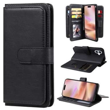 SKALO iPhone 16 Plus 10-lokeroa Lompakkokotelo - Musta