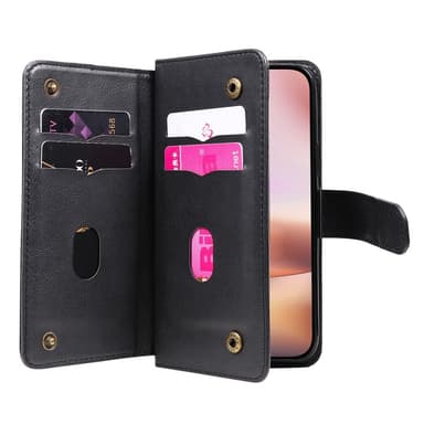 SKALO iPhone 16 Plus 10-lokeroa Lompakkokotelo - Musta